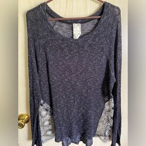 Blu Pepper Women's Lightweight Black Top with Lace Inset Detail on Side L